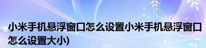 小米悬浮窗开关（小米悬浮窗开关的使用方法及作用）  第3张